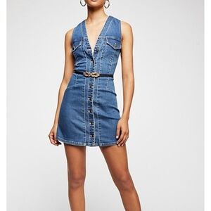 Free People Wandering Star Denim Mini Dress